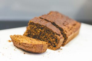 sliced banana bread on a plain table